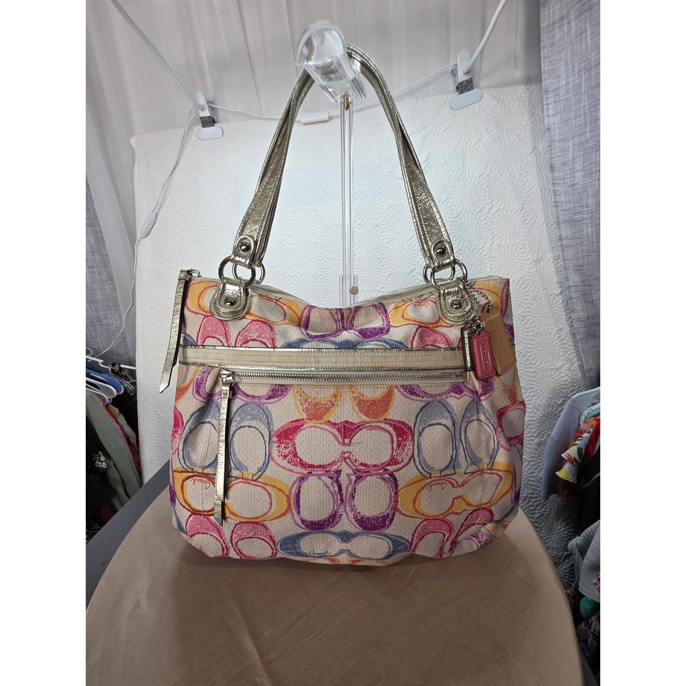 Coach Poppy Dream C Glam Tote Women Large Multi Gold Good 19023 Canvas Bag
